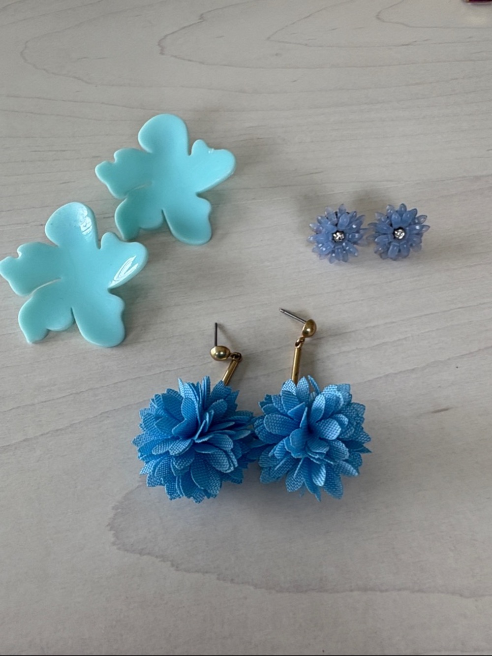 Bright Blue Floral Pom Drop Earrings - Brand Unknown